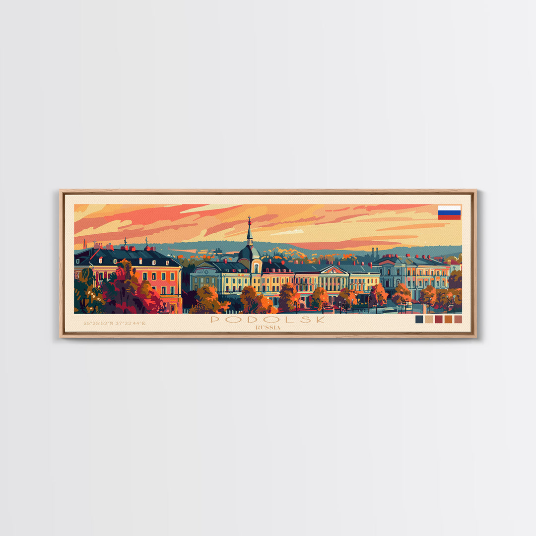 Podolsk Russia Panoramic Travel Poster, Framed Canvas Print or Metal Wall Art, Travel Art, Home Decor, Panoramic Painting, Midcentury Art