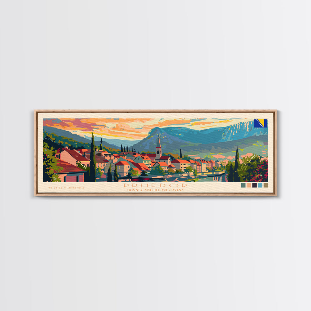 Prijedor Bosnia Travel Art, City Art, Framed Canvas Print or Metal Wall Art, Europe Travel Poster, Panoramic Wall Art, Extra Wide Wall Art