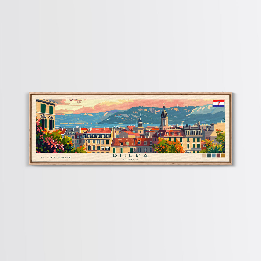 Rijeka Croatia Travel Print Wall Art, Panoramic City Art, Travel Art, Wall Decor, Vacation Gift, Framed Canvas Print Or Metal Art