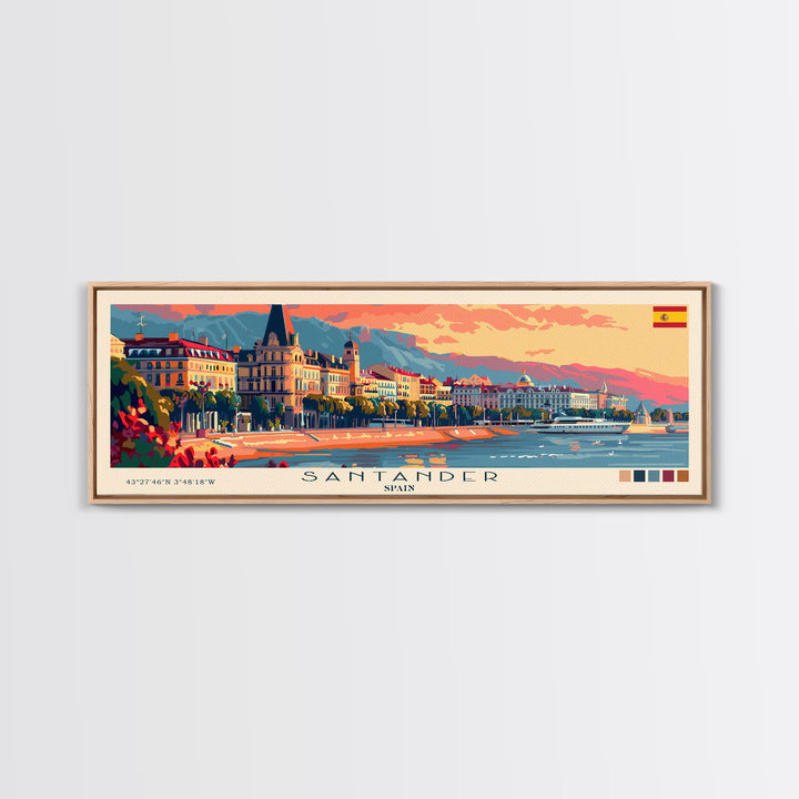 Santander Spain Travel Print Wall Art, Panoramic City Art, Travel Art, Wall Decor, Vacation Gift, Framed Canvas Print Or Metal Art