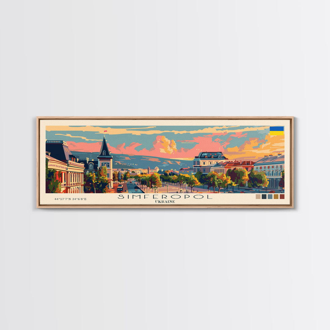 Simferopol Ukraine Panoramic Travel Poster, Framed Canvas Print or Metal Wall Art, Travel Art, Home Decor, Panoramic Painting, Midcentury Art