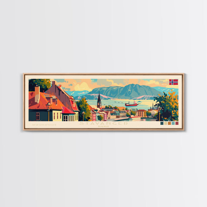 Stavanger Norway Travel Art, City Art, Framed Canvas Print or Metal Wall Art, Europe Travel Poster, Panoramic Wall Art, Extra Wide Wall Art