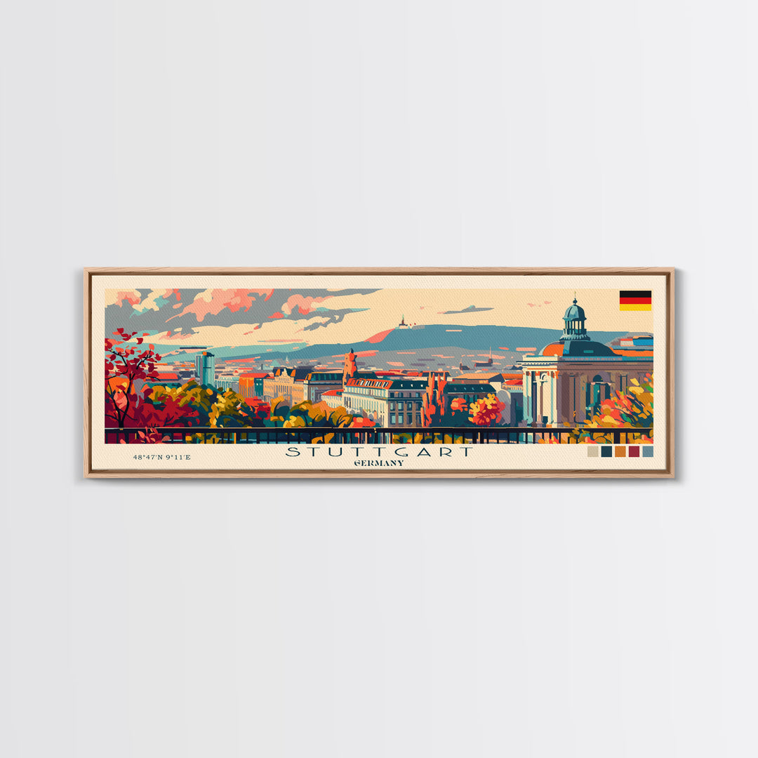 Stuttgart Germany Wall Art, Panoramic Travel Poster, Panoramic Framed Canvas Print, City Wall Art, Wall Hanging Home Decor, Travel Art