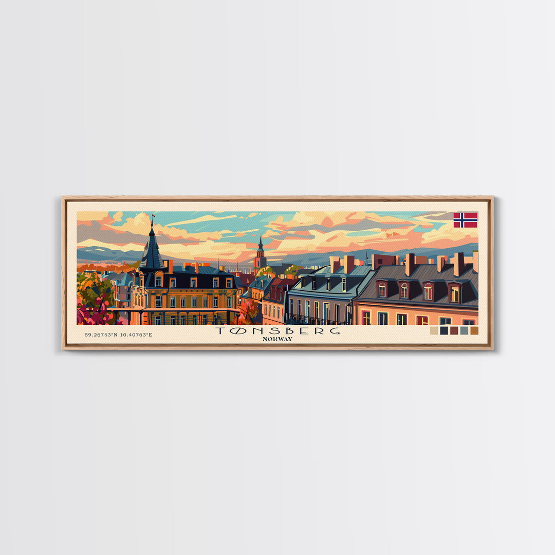 Tønsberg Norway Travel Print Wall Art, Panoramic City Art, Travel Art, Wall Decor, Vacation Gift, Framed Canvas Print Or Metal Art