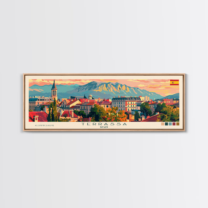 Terrassa Spain Wall Art, Panoramic Travel Poster, Panoramic Framed Canvas Print, City Wall Art, Wall Hanging Home Decor, Travel Art