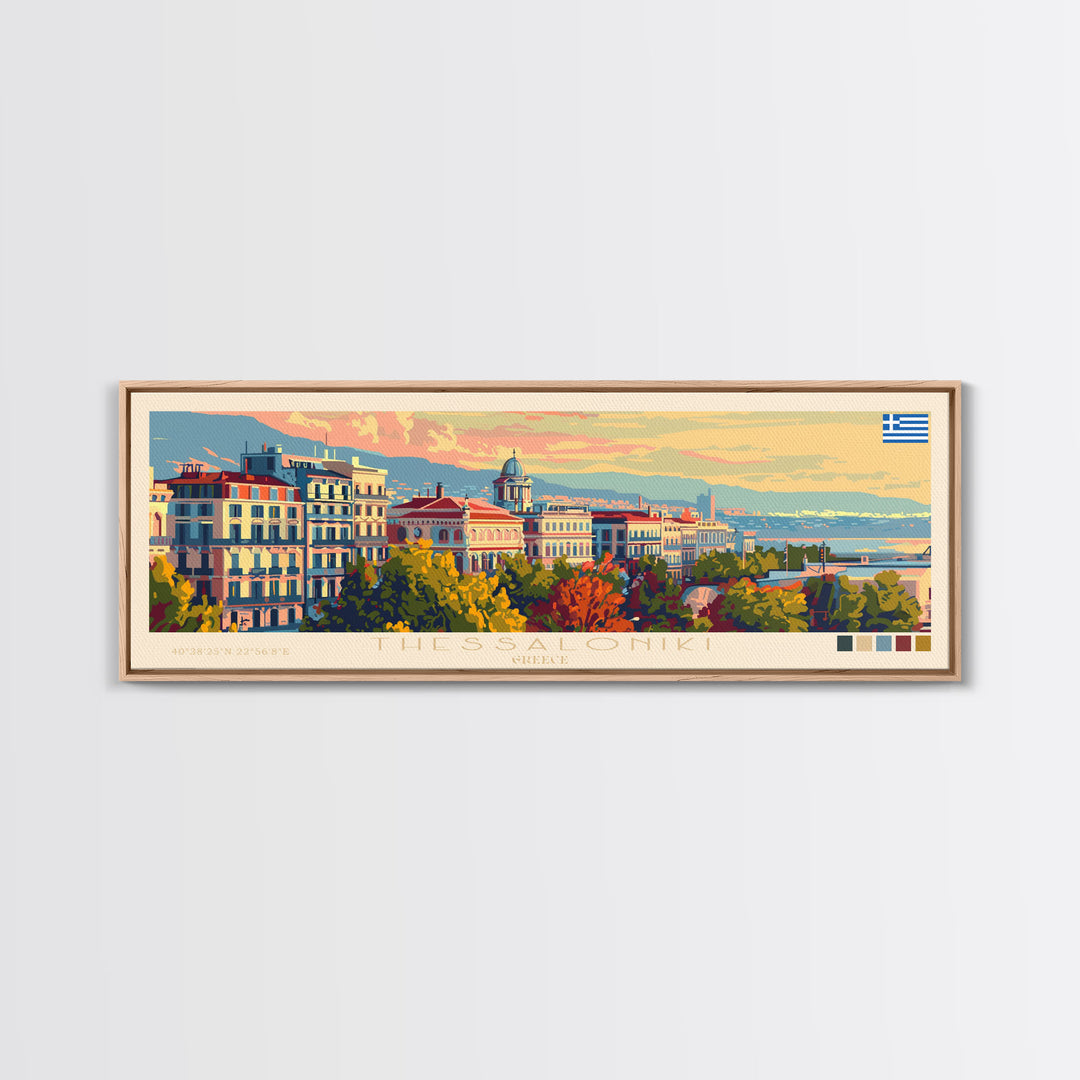 Thessaloniki Greece Travel Art, City Art, Framed Canvas Print or Metal Wall Art, Europe Travel Poster, Panoramic Wall Art, Extra Wide Wall Art