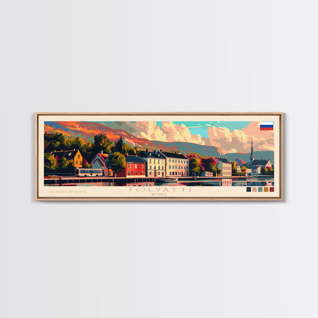 Tolyatti Russia Panoramic Travel Poster, Framed Canvas Print or Metal Wall Art, Travel Art, Home Decor, Panoramic Painting, Midcentury Art