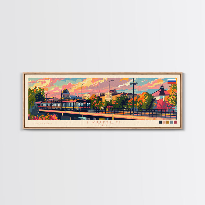 Tyumen Russia Panoramic Travel Poster, Framed Canvas Print or Metal Wall Art, Travel Art, Home Decor, Panoramic Painting, Midcentury Art