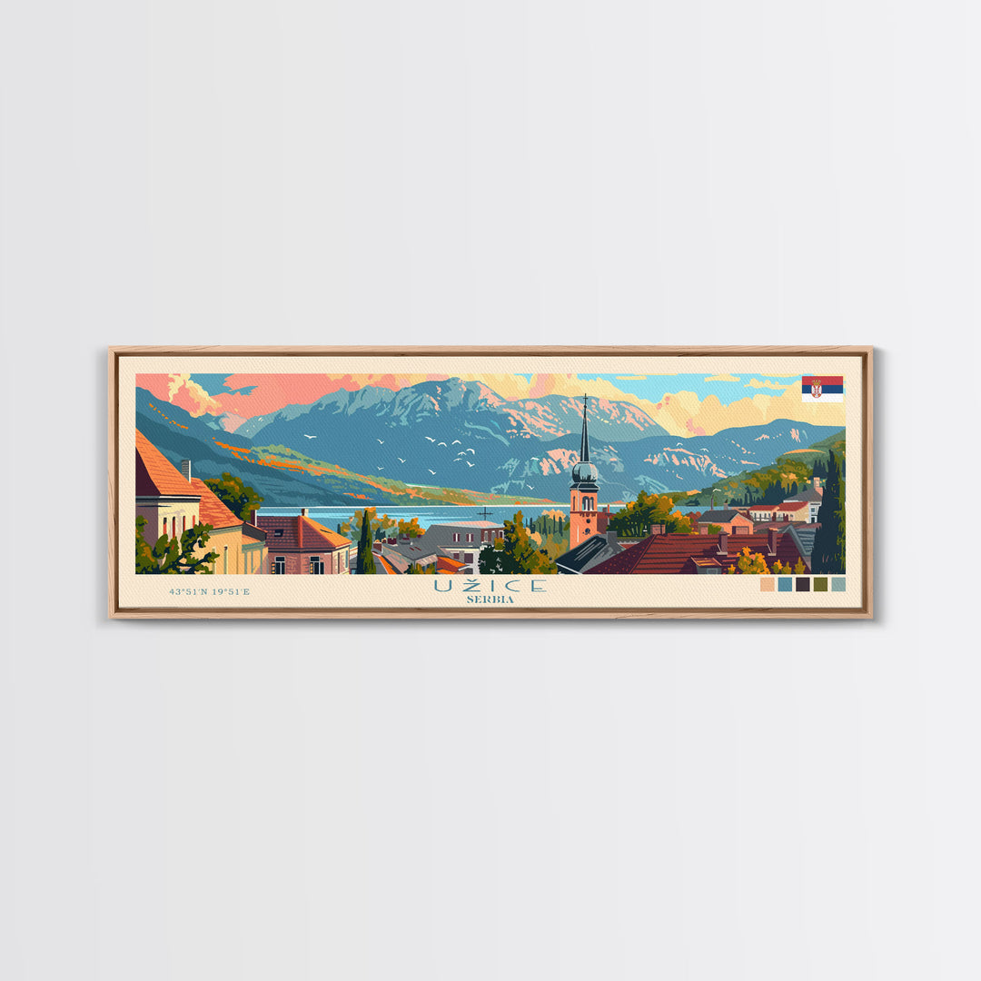 Užice Serbia Travel Print Wall Art, Panoramic City Art, Travel Art, Wall Decor, Vacation Gift, Framed Canvas Print Or Metal Art