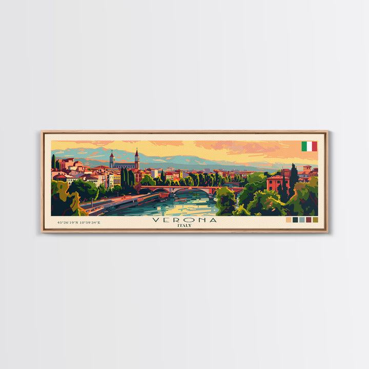 Verona Italy Travel Art, City Art, Framed Canvas Print or Metal Wall Art, Europe Travel Poster, Panoramic Wall Art, Extra Wide Wall Art