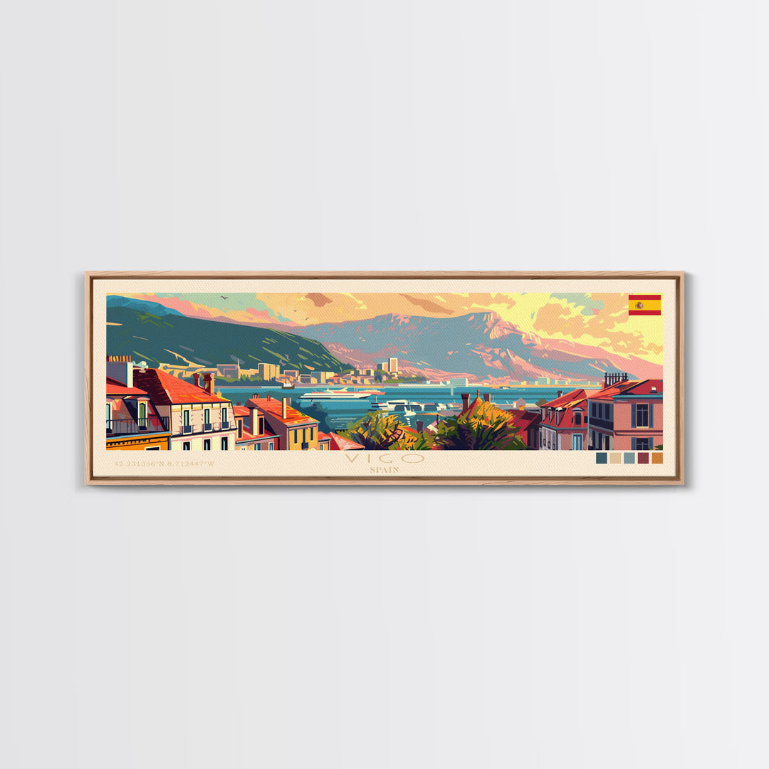 Vigo Spain Wall Art, Panoramic Travel Poster, Panoramic Framed Canvas Print, City Wall Art, Wall Hanging Home Decor, Travel Art