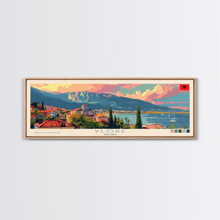 Vlore Albania Travel Art, City Art, Framed Canvas Print or Metal Wall Art, Europe Travel Poster, Panoramic Wall Art, Extra Wide Wall Art