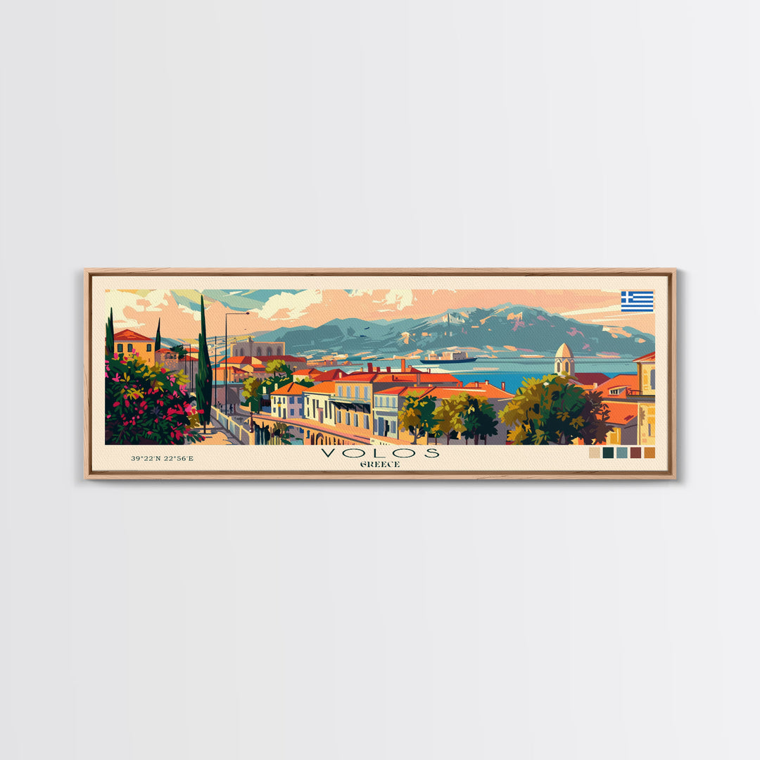 Volos Greece Travel Print Wall Art, Panoramic City Art, Travel Art, Wall Decor, Vacation Gift, Framed Canvas Print Or Metal Art