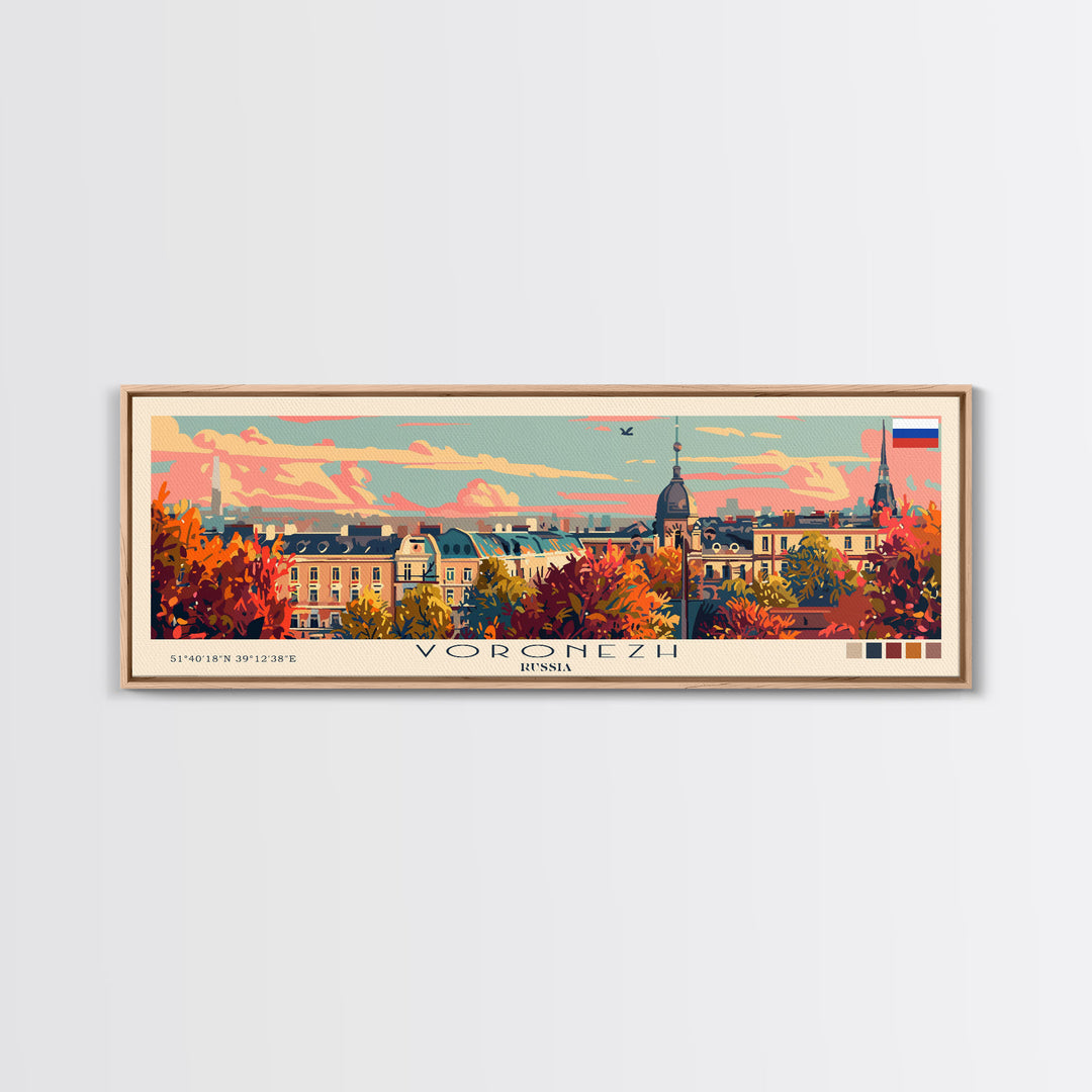 Voronezh Russia Panoramic Travel Poster, Framed Canvas Print or Metal Wall Art, Travel Art, Home Decor, Panoramic Painting, Midcentury Art