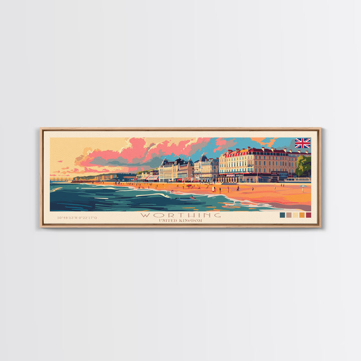 Worthing United Kingdom Wall Art, Panoramic Travel Poster, Panoramic Framed Canvas Print, City Wall Art, Wall Hanging Home Decor, Travel Art