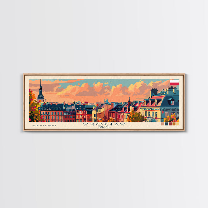 Wroclaw Poland Travel Print Wall Art, Panoramic City Art, Travel Art, Wall Decor, Vacation Gift, Framed Canvas Print Or Metal Art