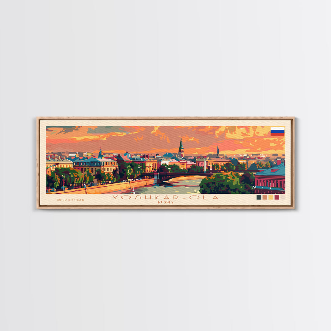 Yoshkar Ola Russia Panoramic Travel Poster, Framed Canvas Print or Metal Wall Art, Travel Art, Home Decor, Panoramic Painting, Midcentury Art