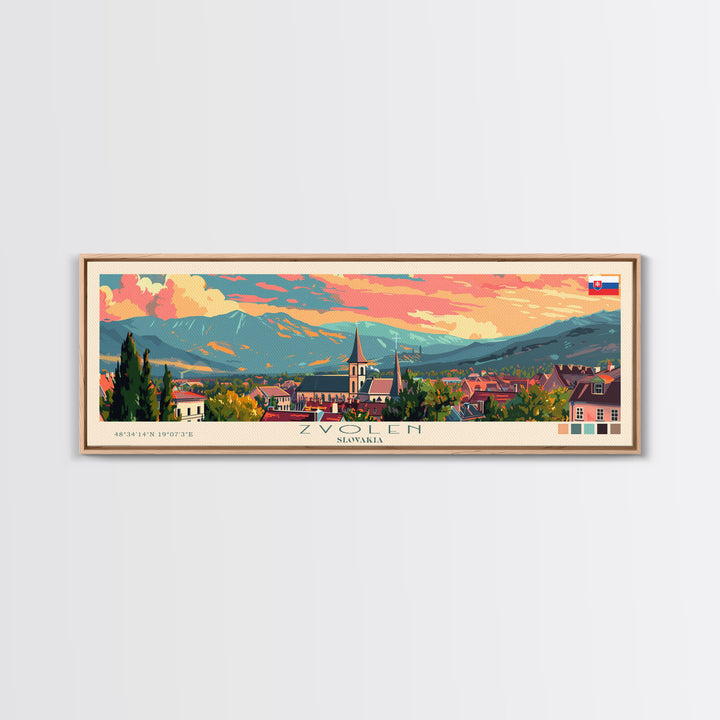 Zvolen Slovakia Panoramic Travel Poster, Framed Canvas Print or Metal Wall Art, Travel Art, Home Decor, Panoramic Painting, Midcentury Art