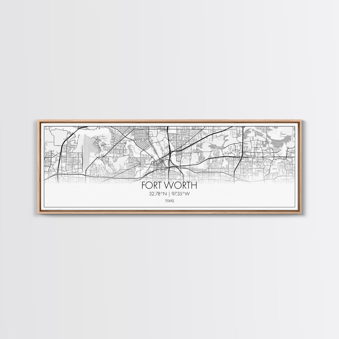 Panoramic Fort Worth City Map, Texas Art, Map Print, Minimalist Wall Art, Canvas Art, Housewarming Gift, Street Map Art, Closing Gift