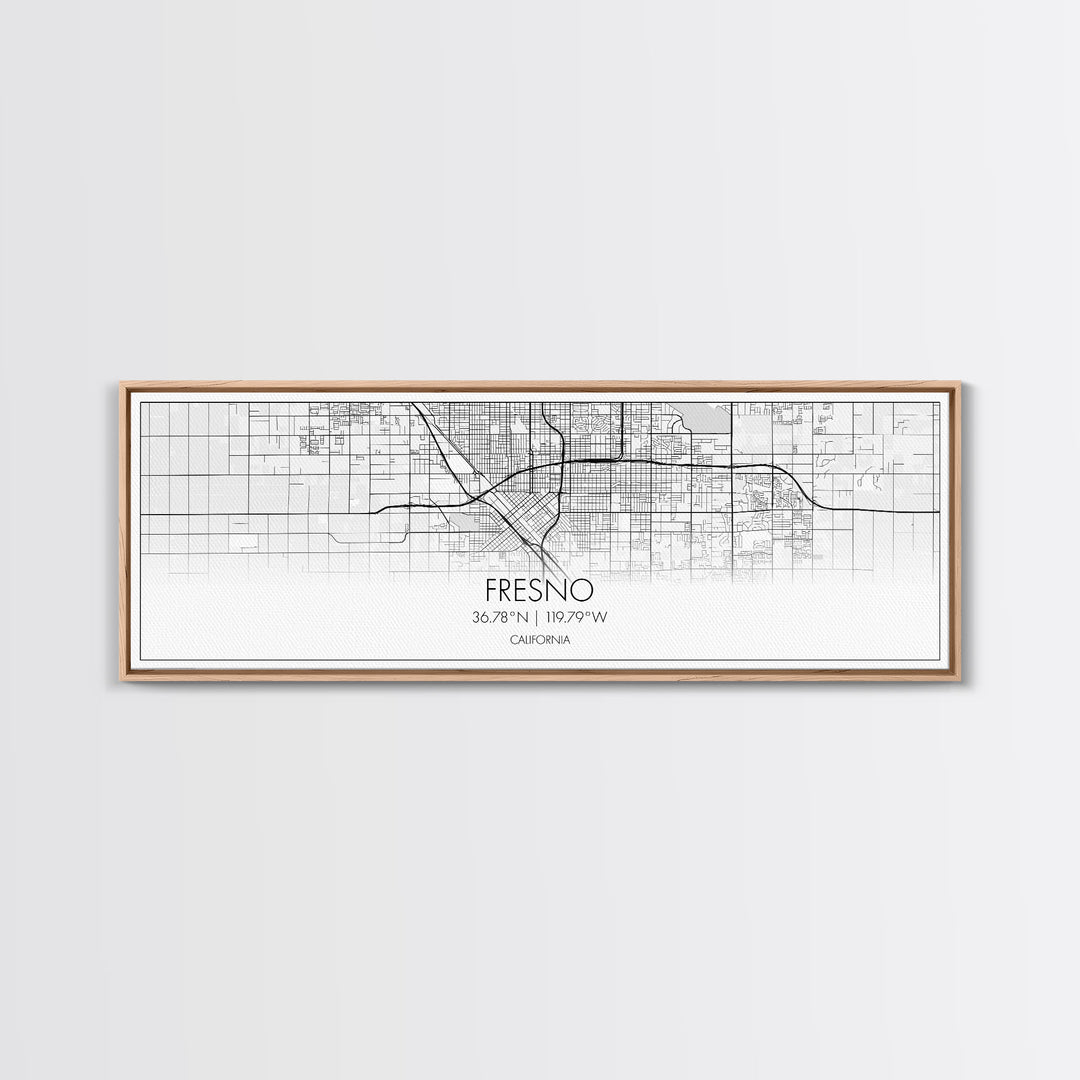 Panoramic Fresno City Map, California Art, Map Print, Minimalist Wall Art, Canvas Art, Housewarming Gift, Street Map Art, Closing Gift