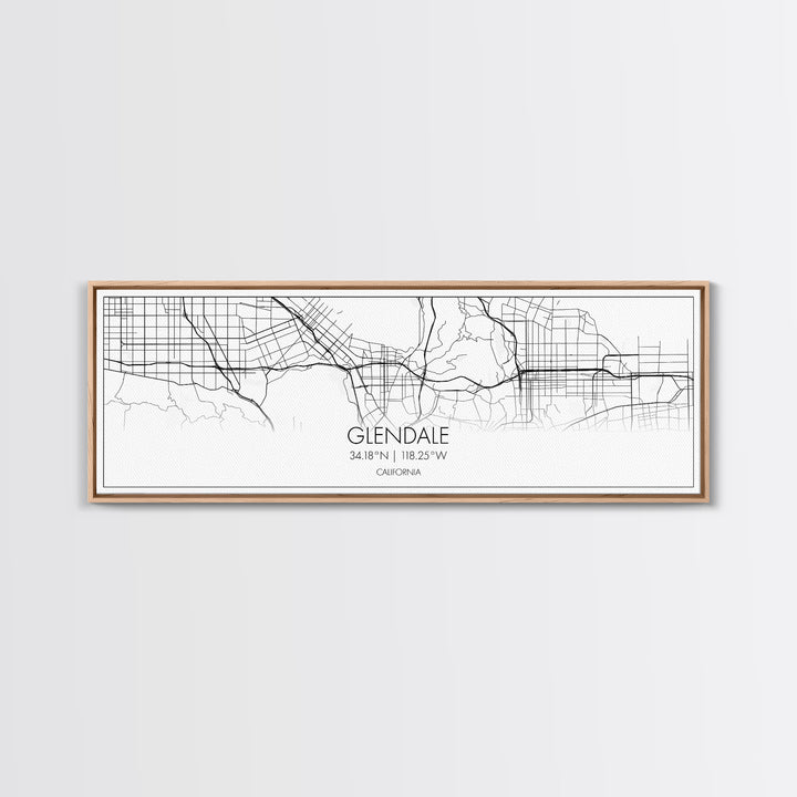 Panoramic Glendale City Map, California Art, Map Print, Minimalist Wall Art, Canvas Art, Housewarming Gift, Street Map Art, Closing Gift