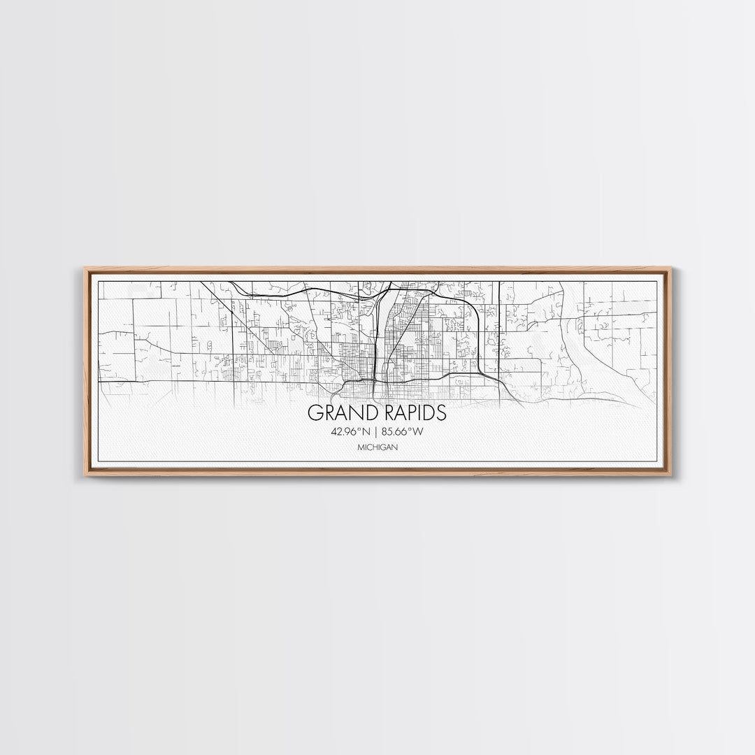 Panoramic Grand Rapids City Map, Michigan Art, Map Print, Minimalist Wall Art, Canvas Art, Housewarming Gift, Street Map Art, Closing Gift