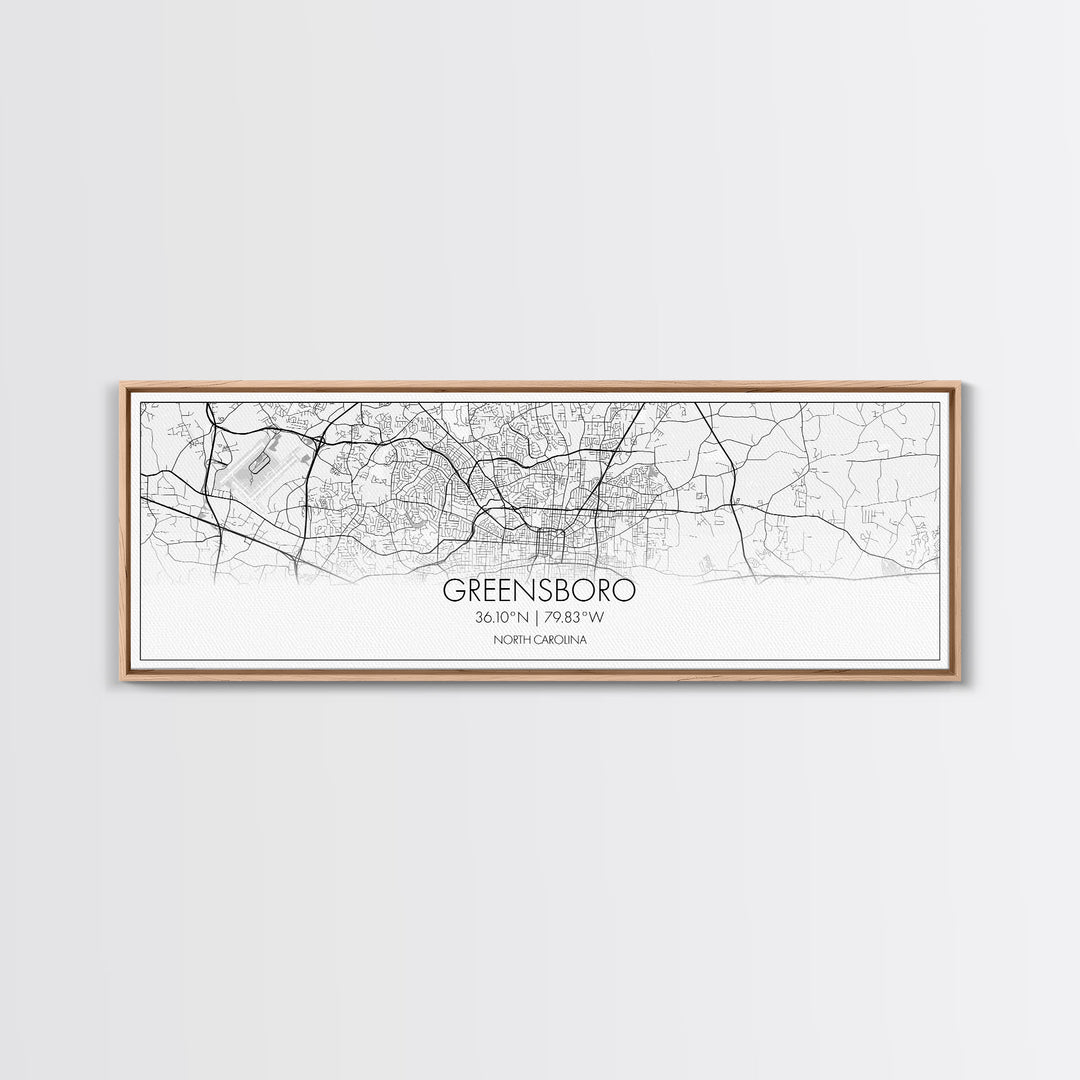 Panoramic Greensboro City Map, North Carolina Art, Map Print, Minimalist Wall Art, Canvas Art, Housewarming Gift, Street Map, Closing Gift