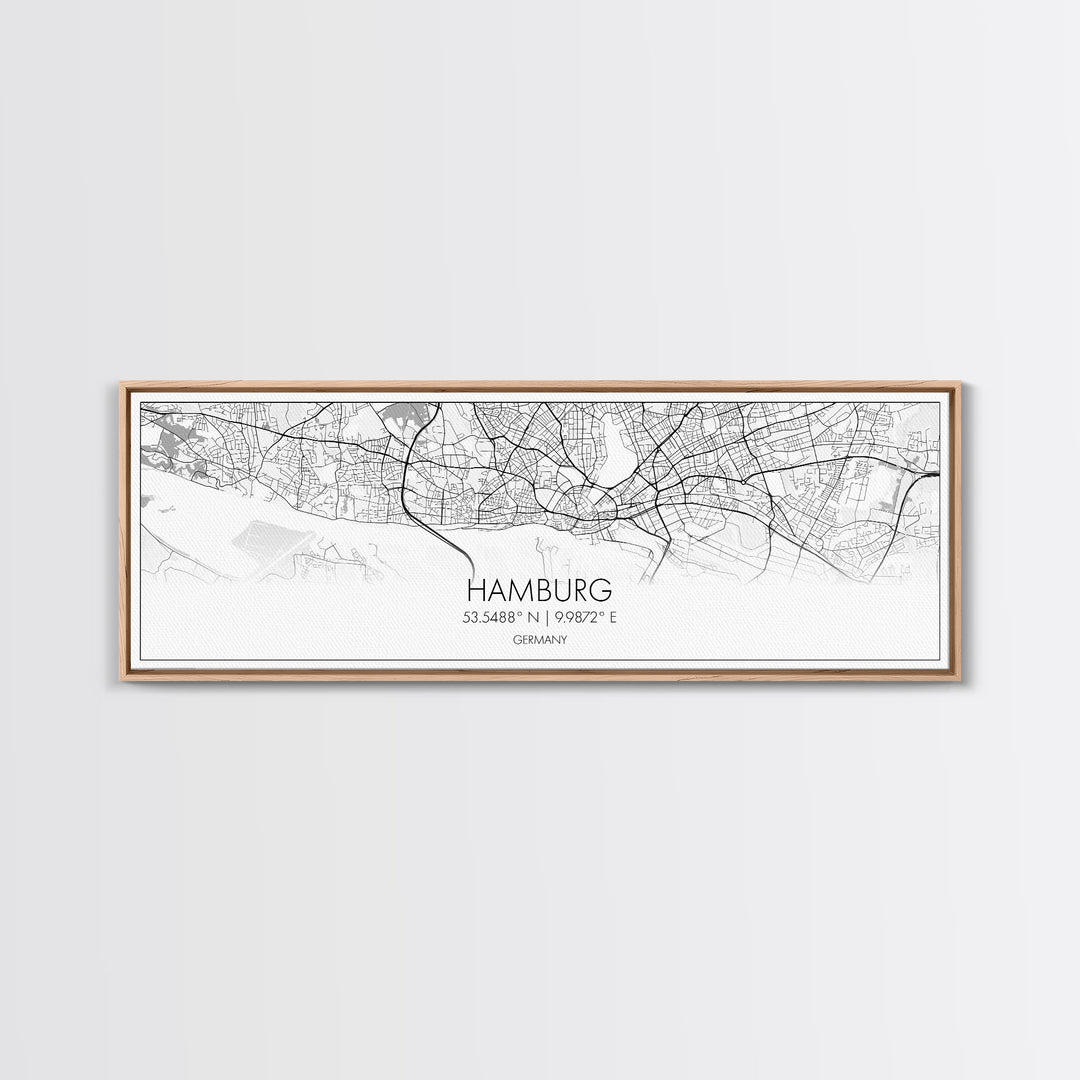 Panoramic Hamburg City Map, Germany Art, Map Print, Minimalist Wall Art, Canvas Art, Housewarming Gift, Street Map Art, Closing Gift