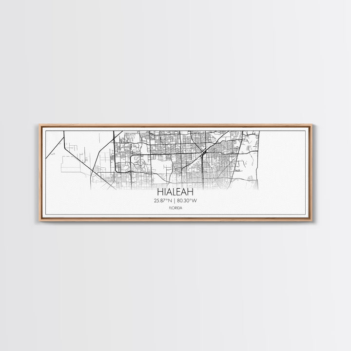 Panoramic Hialeah City Map, Florida Art, Map Print, Minimalist Wall Art, Canvas Art, Housewarming Gift, Street Map Art, Closing Gift