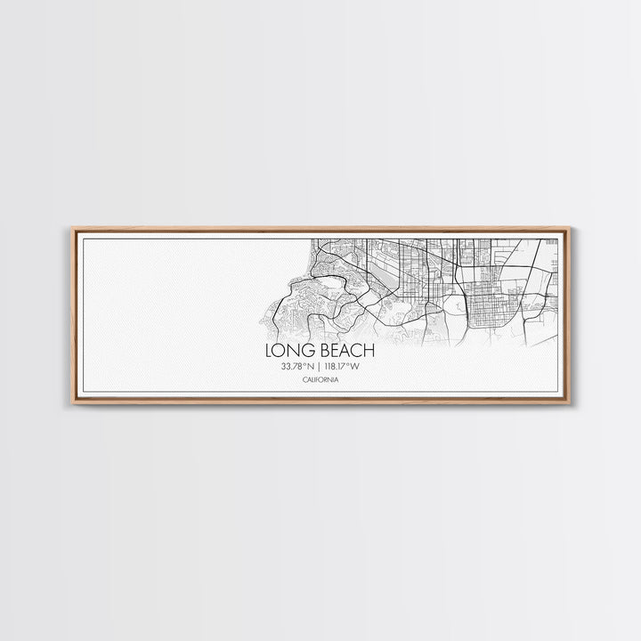 Panoramic Long Beach City Map, California Art, Map Print, Minimalist Wall Art, Canvas Art, Housewarming Gift, Street Map Art, Closing Gift