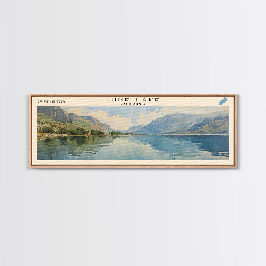 June Lake California Framed Canvas Print, Panoramic Lake House Decor, Wall Art, Travel Poster, Peaceful Lake Painting, Nature Art