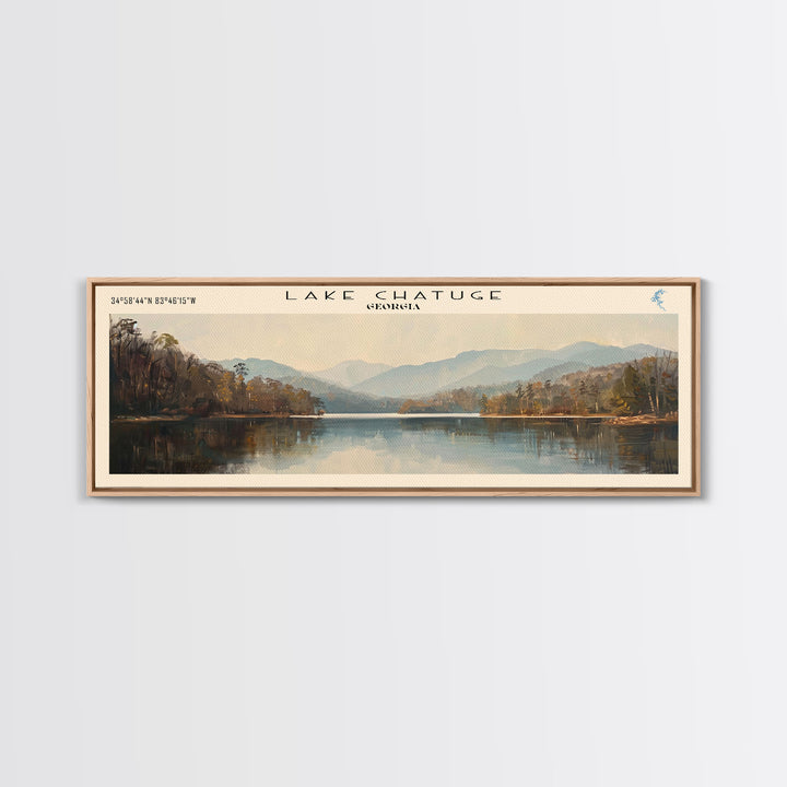 Lake Chatuge Georgia Framed Canvas Print, Lake House Decor, Panoramic Wall Art, Travel Poster, Serene Lake Painting, Nature Art