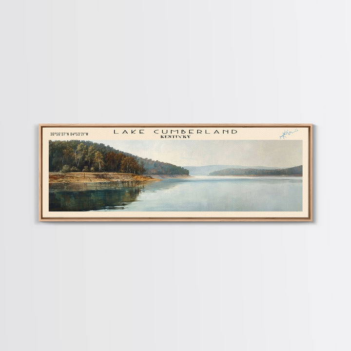 Lake Cumberland Kentucky Framed Canvas Print, Lake House Decor, Panoramic Wall Art, Travel Poster, Scenic Lake Painting, Nature Art