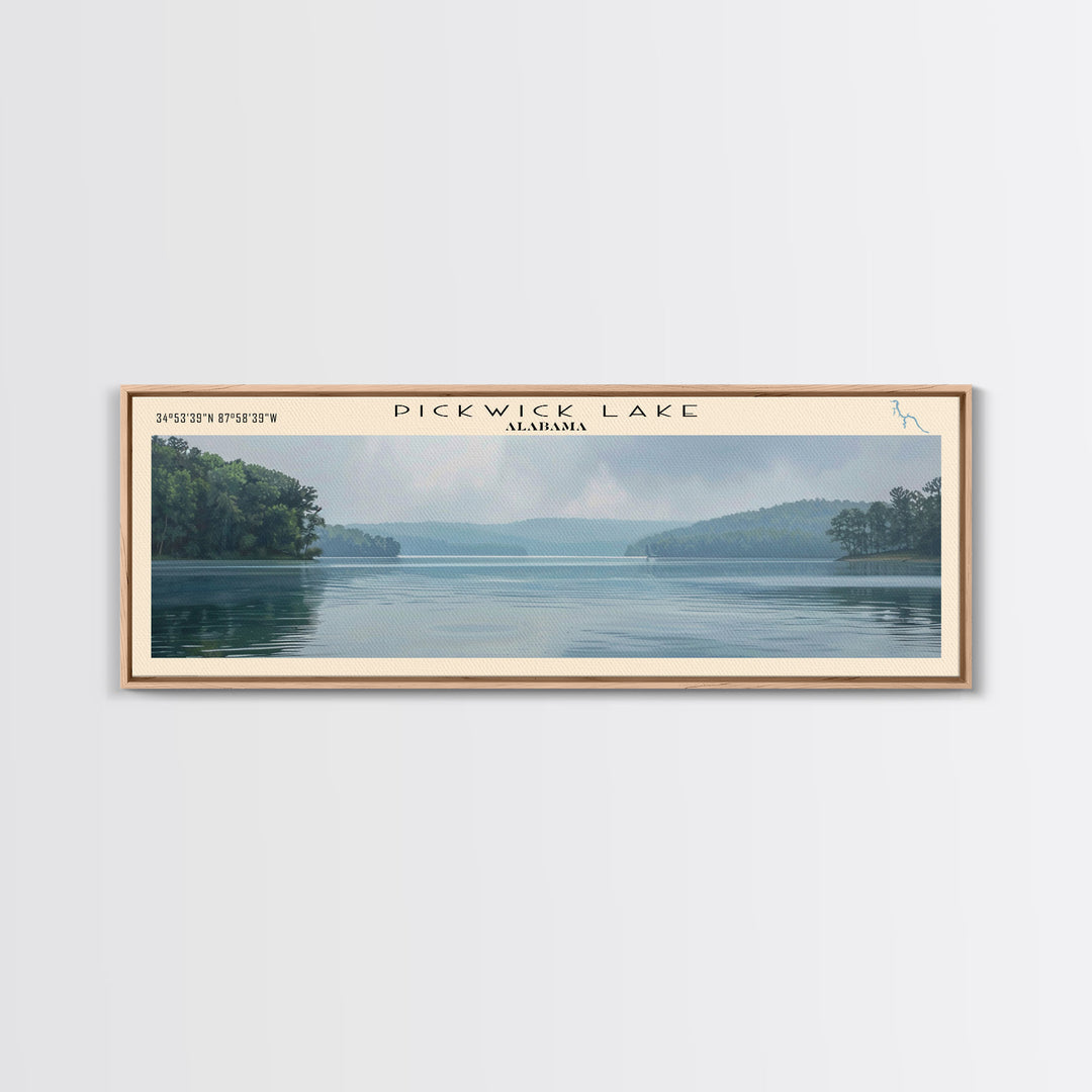 Pickwick Lake Alabama Framed Canvas Print, Lake House Decor, Panoramic Travel Poster, Scenic Wall Art, Contemporary Art