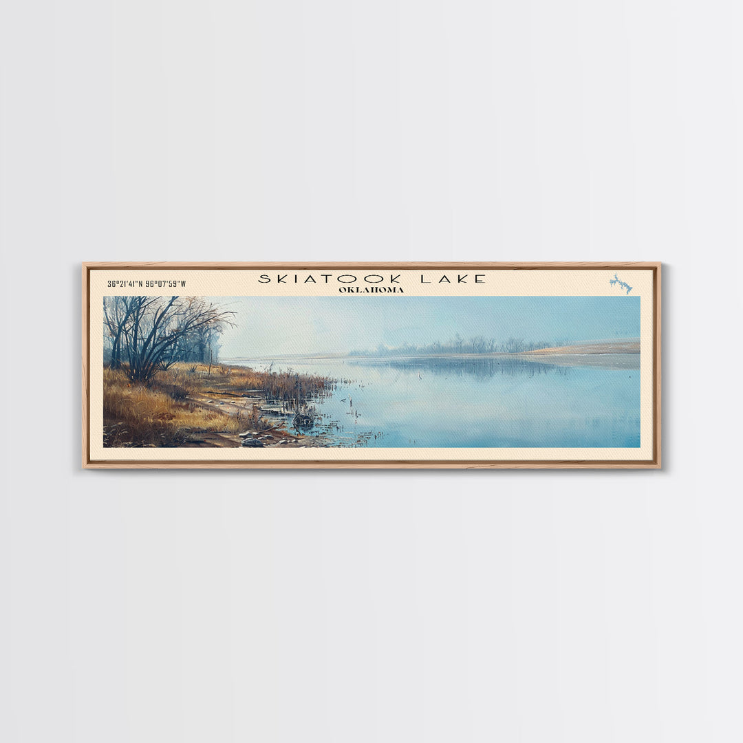 Skiatook Lake Oklahoma Panoramic Framed Canvas Print, Lake House Decor, Wall Art, Travel Poster, Beautiful Lake Scene, Bedroom Decor