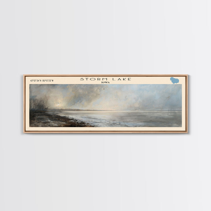 Storm Lake Iowa Panoramic Framed Canvas Print, Lake House Decor, Wall Art, Travel Poster, Beautiful Lake Scene, Modern Art