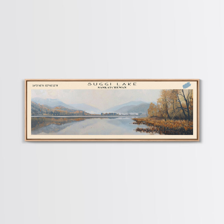 Suggi Lake Panoramic Wall Art, Framed Canvas Print, Lake House Decor, Travel Poster, Tranquil Lake Painting, Modern Art, Living Room Decor