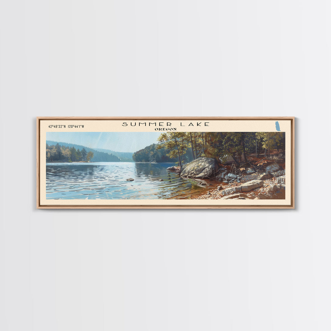 Summer Lake Panoramic Wall Art, Framed Canvas Print, Lake House Decor, Travel Poster, Serene Landscape, Bedroom Decor, Beautiful Lake Art