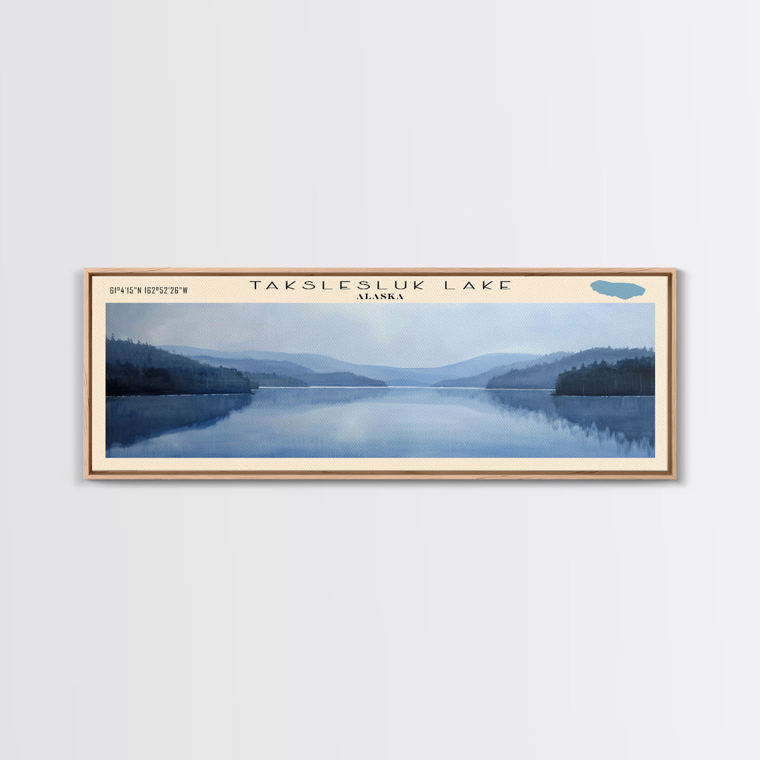 Takslesluk Lake Panoramic Wall Art, Framed Canvas Print, Lake House Decor, Travel Poster, Serene Lake Scene, Living Room Decor