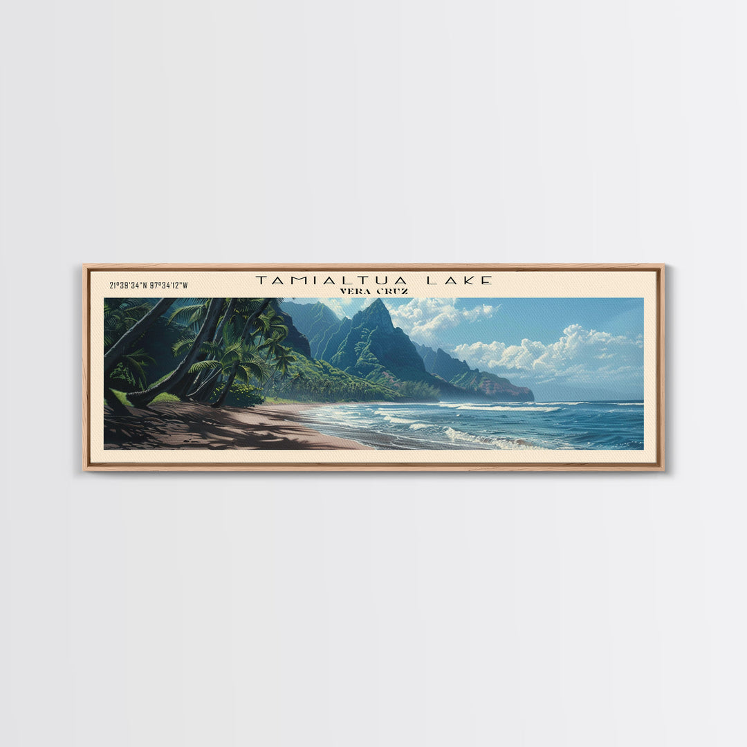 Tamiahua Panoramic Wall Art, Framed Canvas Print, Lake House Decor, Travel Poster, Beautiful Lake Painting, Bedroom Decor