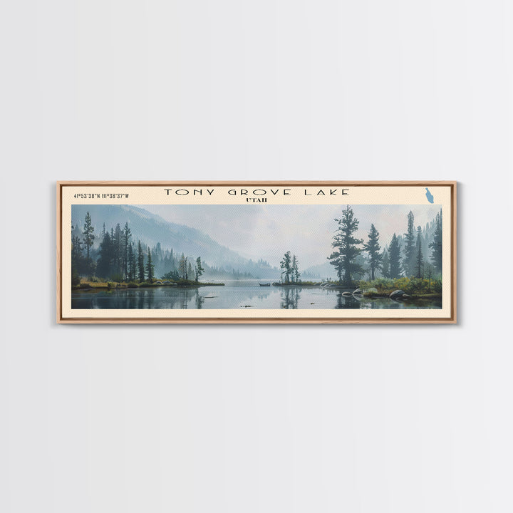 Tony Grove Lake Utah Panoramic Wall Art, Framed Canvas Print, Lake House Decor, Travel Poster, Scenic Lake Scene, Bedroom Decor