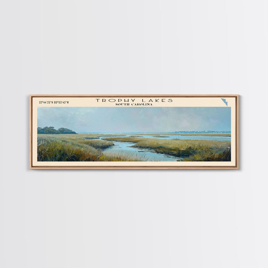 Trophy Lakes South Carolina Panoramic Wall Art, Framed Canvas Print, Lake House Decor, Travel Poster, Scenic Lake Scene, Living Room Art