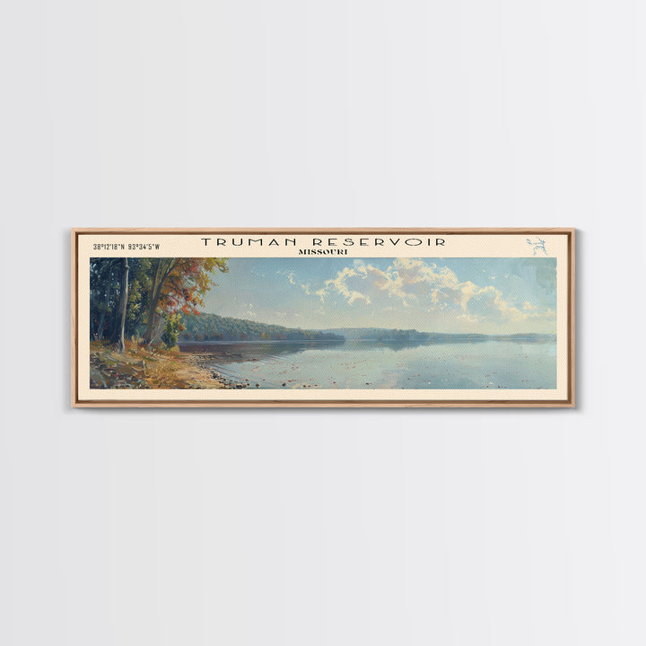 Truman Reservoir Missouri Panoramic Wall Art, Framed Canvas Print, Lake House Decor, Travel Poster, Beautiful Lake Scene, Bedroom Decor