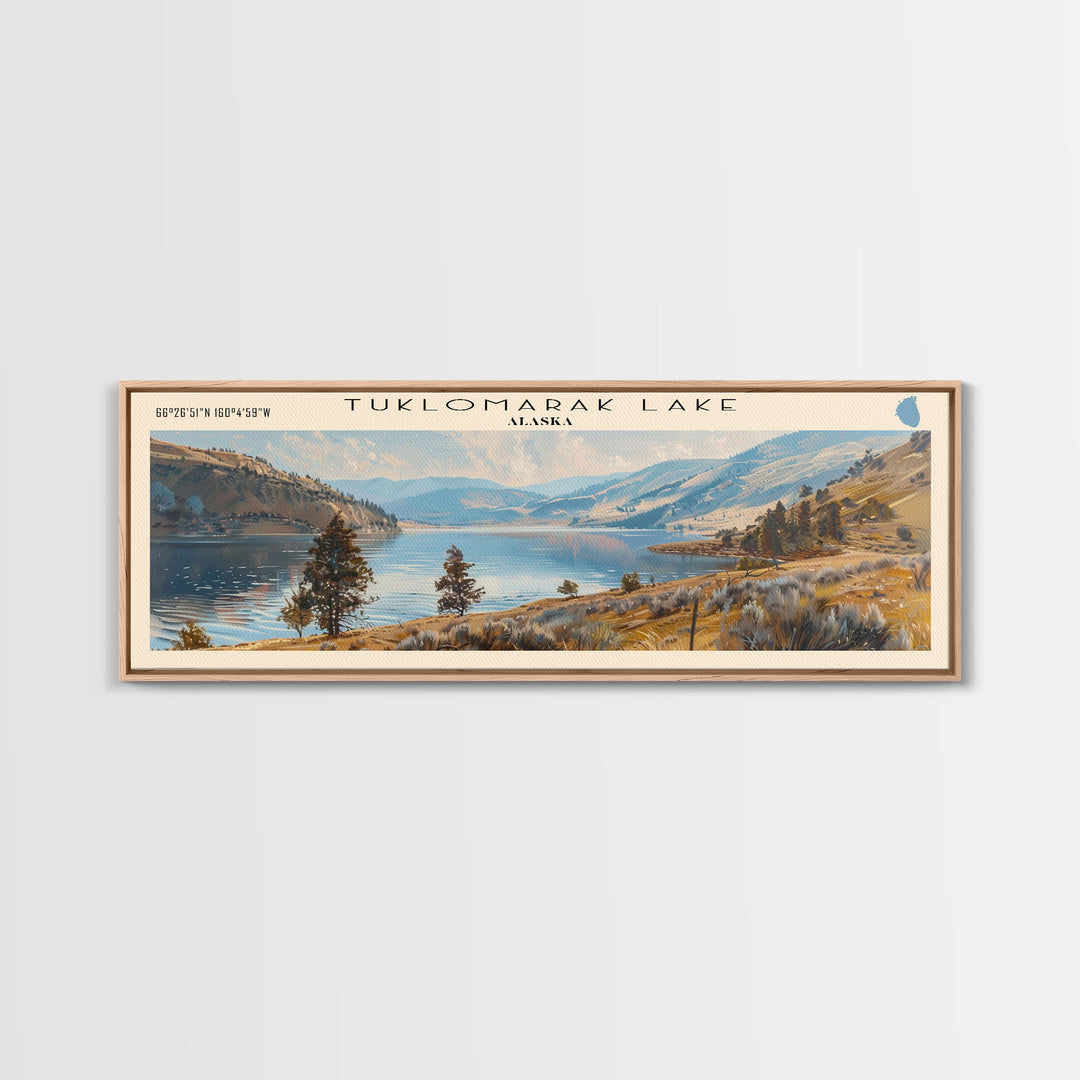 Tuklomarak Lake Panoramic Wall Art, Framed Canvas Print, Lake House Decor, Travel Poster, Serene Landscape, Living Room Decor