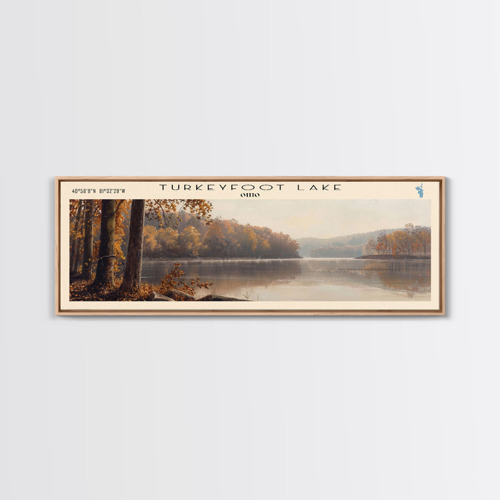 Turkeyfoot Lake Ohio Panoramic Wall Art, Framed Canvas Print, Lake House Decor, Travel Poster, Scenic Lake Scene, Bedroom Decor