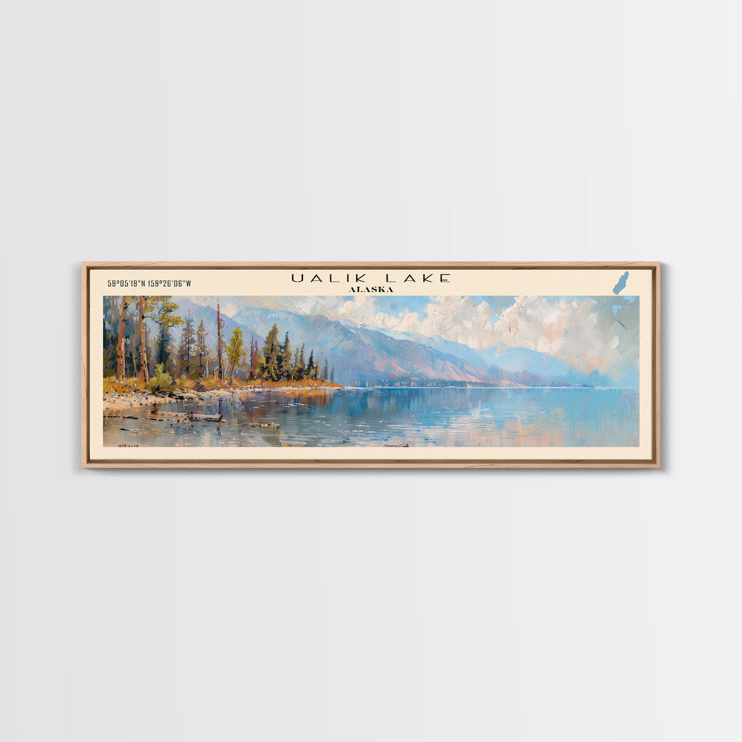 Ualik Lake Panoramic Wall Art, Framed Canvas Print, Lake House Decor, Travel Poster, Beautiful Lake Scene, Home Decor