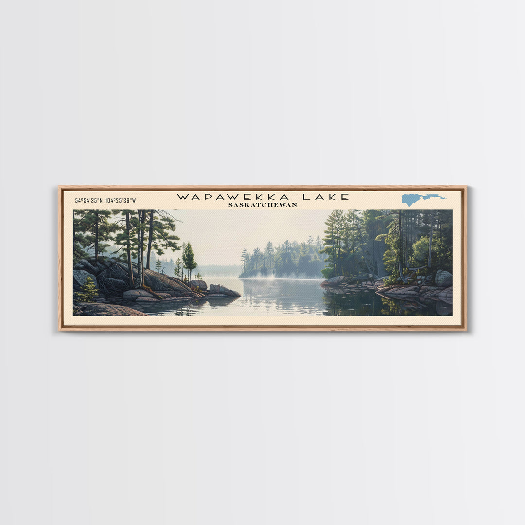 Wapawekka Lake Panoramic Wall Art, Framed Canvas Print, Lake House Decor, Travel Poster, Serene Landscape, Home Decor