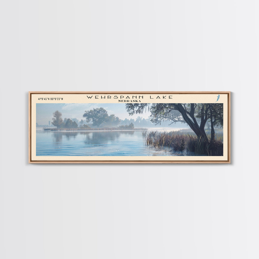 Wehrspann Lake Nebraska Panoramic Wall Art, Framed Canvas Print, Lake House Decor, Travel Poster, Serene Landscape, Living Room Decor