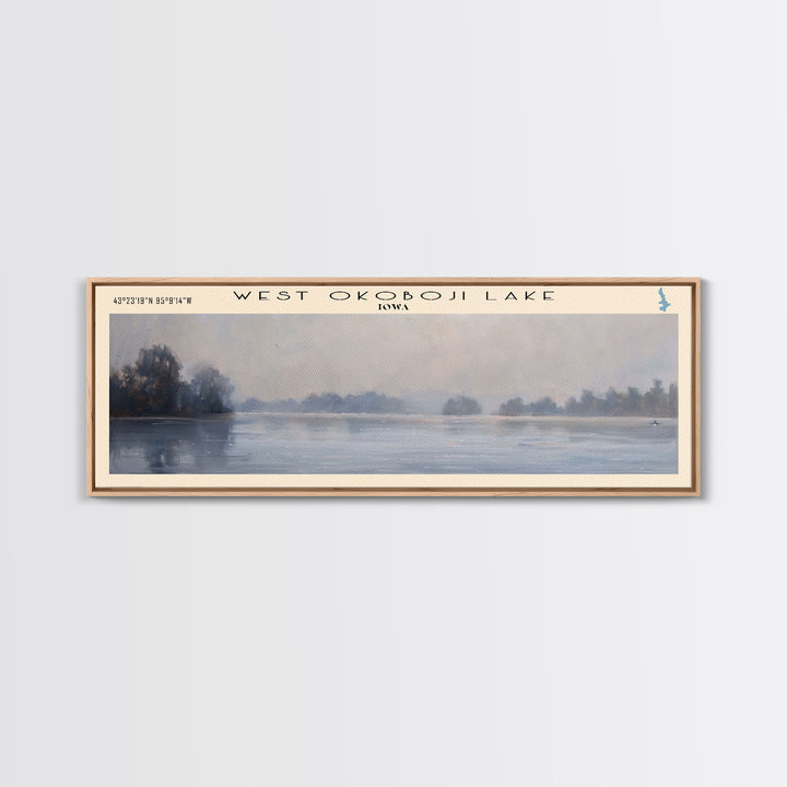 West Okoboji Lake Iowa Panoramic Wall Art, Framed Canvas Print, Lake House Decor, Travel Poster, Serene Landscape, Living Room Art