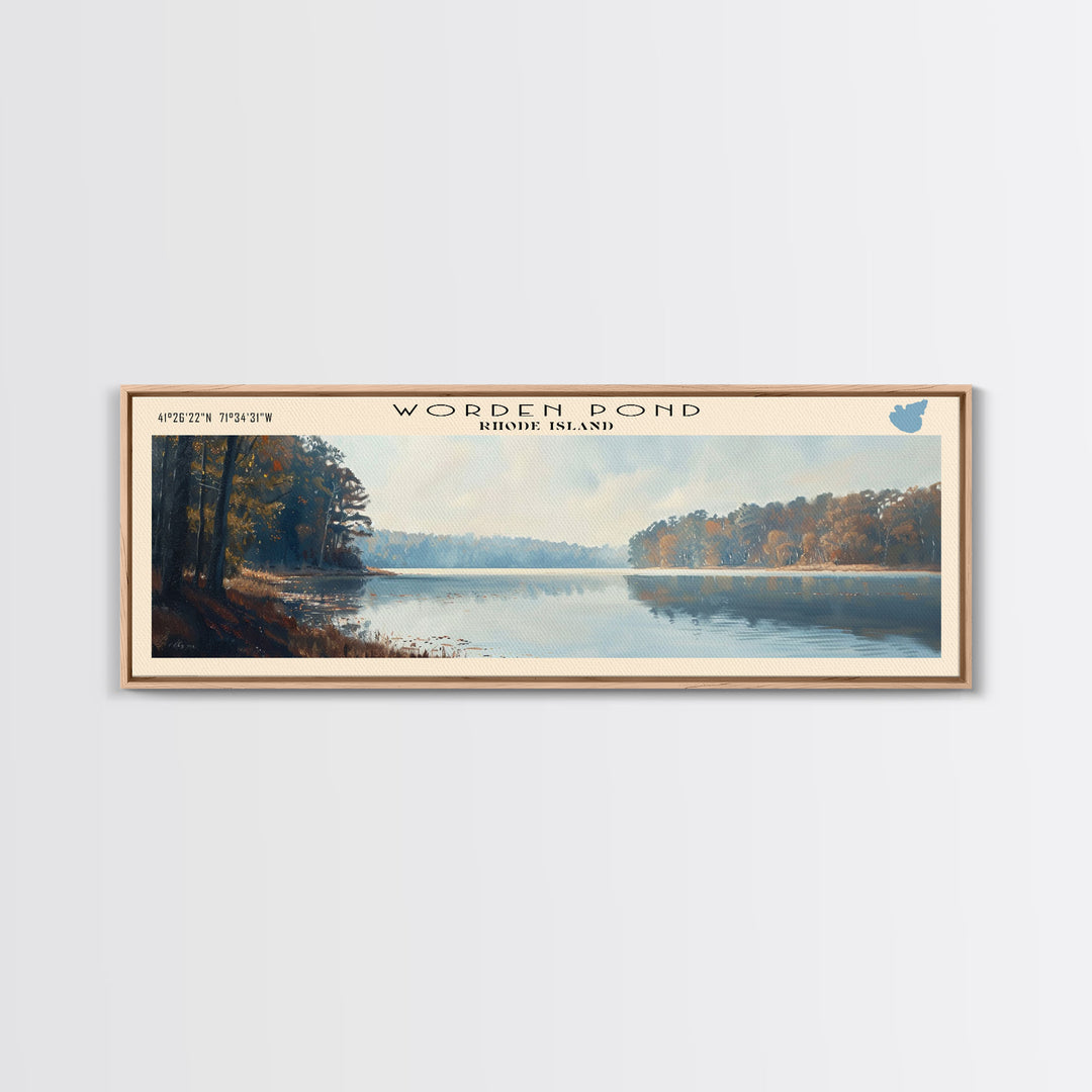 Worden Pond Rhode Island Panoramic Wall Art, Framed Canvas Print, Lake House Decor, Travel Poster, Beautiful Lake Scene, Living Room Decor